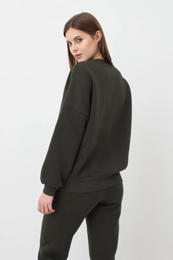 Женский свитшот оверсайз из хлопка на флисе Sport Style 4413/170 Giulia (khaki)