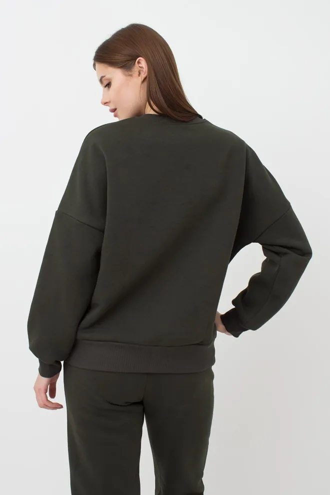 Женский свитшот оверсайз из хлопка на флисе Sport Style 4413/170 Giulia (khaki)