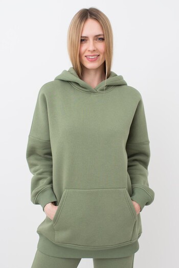 Женский худи оверсайз из хлопка на флисе Sport Style 4409/160 Giulia (olive), зеленый Женский худи оверсайз из хлопка на флисе Sport Style 4409/160 Giulia (olive), зеленый
