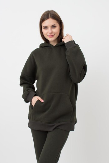 Жіночий худі оверсайз з бавовни на флісі Sport Style 4414/170 Giulia (khaki)