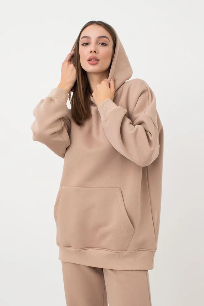 Женский худи оверсайз из хлопка на флисе Sport Style 4409/160 Giulia (beige)