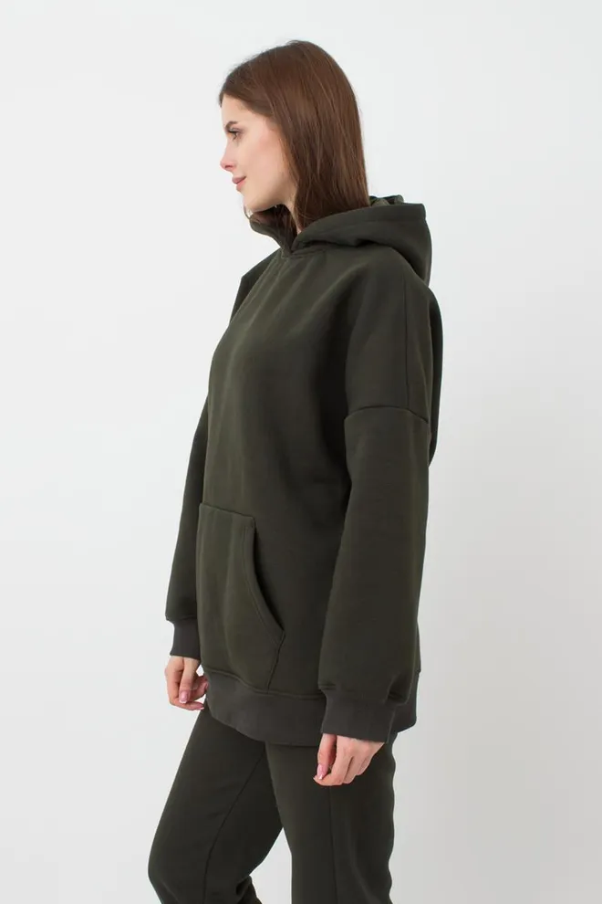 Женский худи оверсайз из хлопка на флисе Sport Style 4414/170 Giulia (khaki)