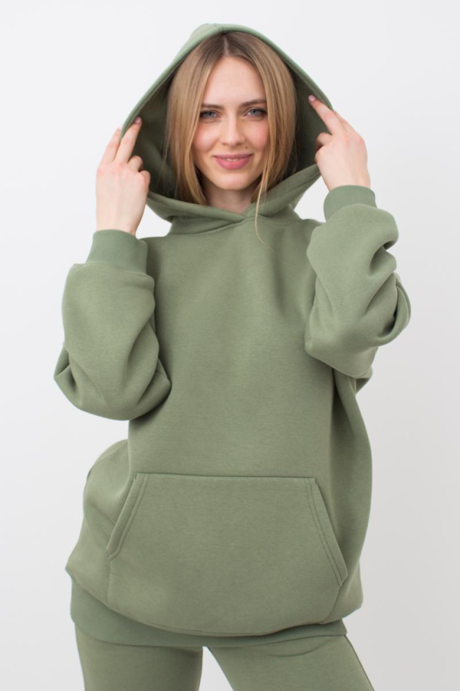 Жіночий худі оверсайз з бавовни на флісі Sport Style 4409/160 Giulia (olive), зелений