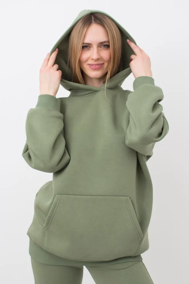 Женский худи оверсайз из хлопка на флисе Sport Style 4409/160 Giulia (olive), зеленый