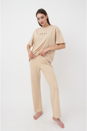 Жіночі бавовняні штани Spring flowers 4315/010 Giulia (beige)