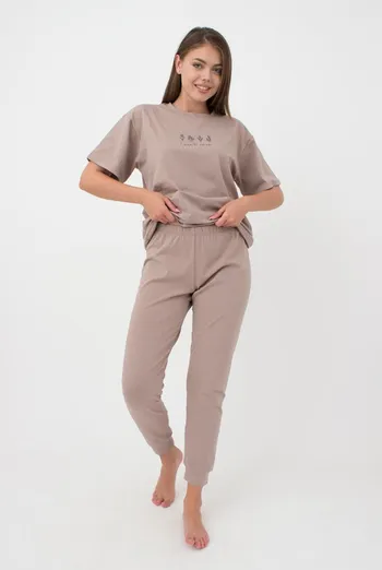 Жіночі бавовняні штани Spring flowers 4316/010 Giulia (mokko)