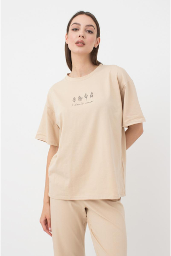 Жіноча футболка оверсайз з принтом Spring flowers 4806/010 Giulia (beige)