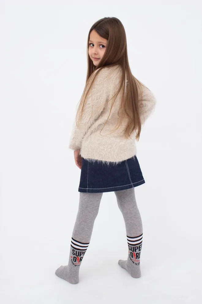 Подростковые колготки с рисунком Super girl D091 teen girl Giulia (light grey melange)