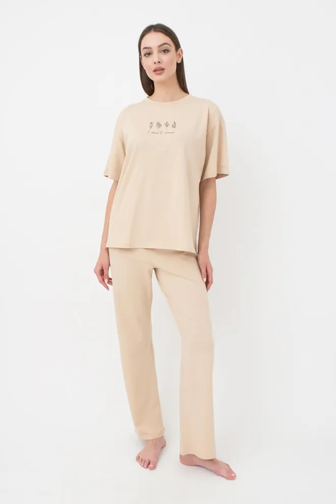 Жіночі бавовняні штани Spring flowers 4315/010 Giulia (beige)