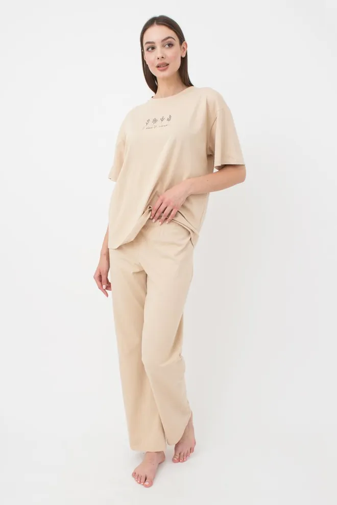 Жіночі бавовняні штани Spring flowers 4315/010 Giulia (beige)