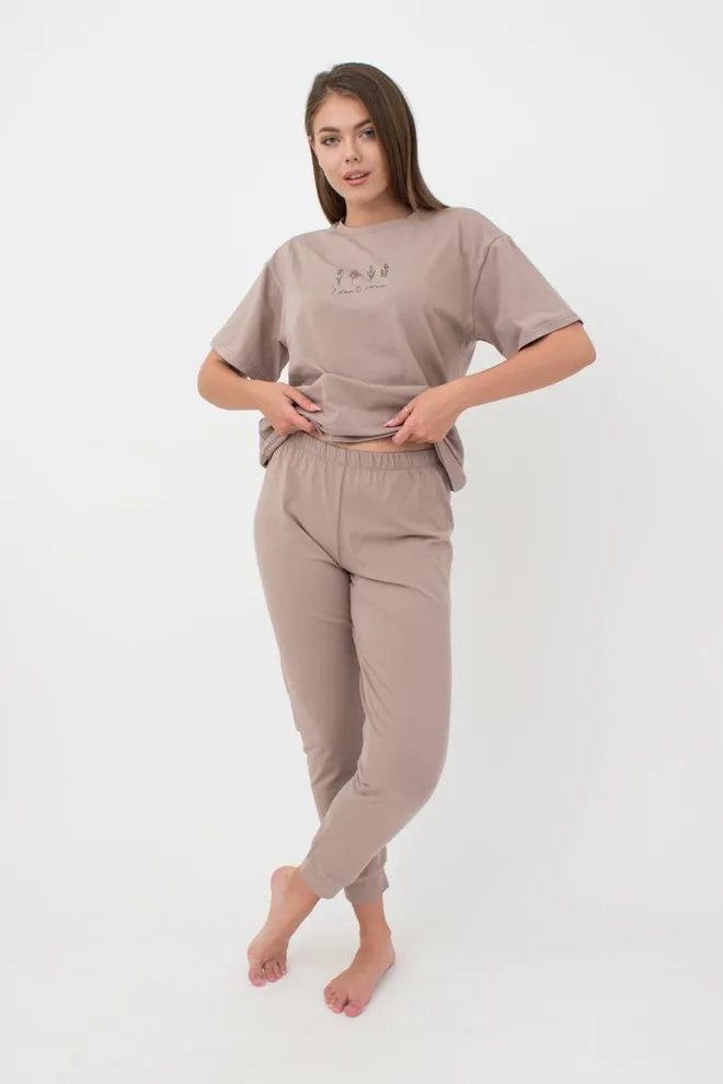 Жіночі бавовняні штани Spring flowers 4316/010 Giulia (mokko)