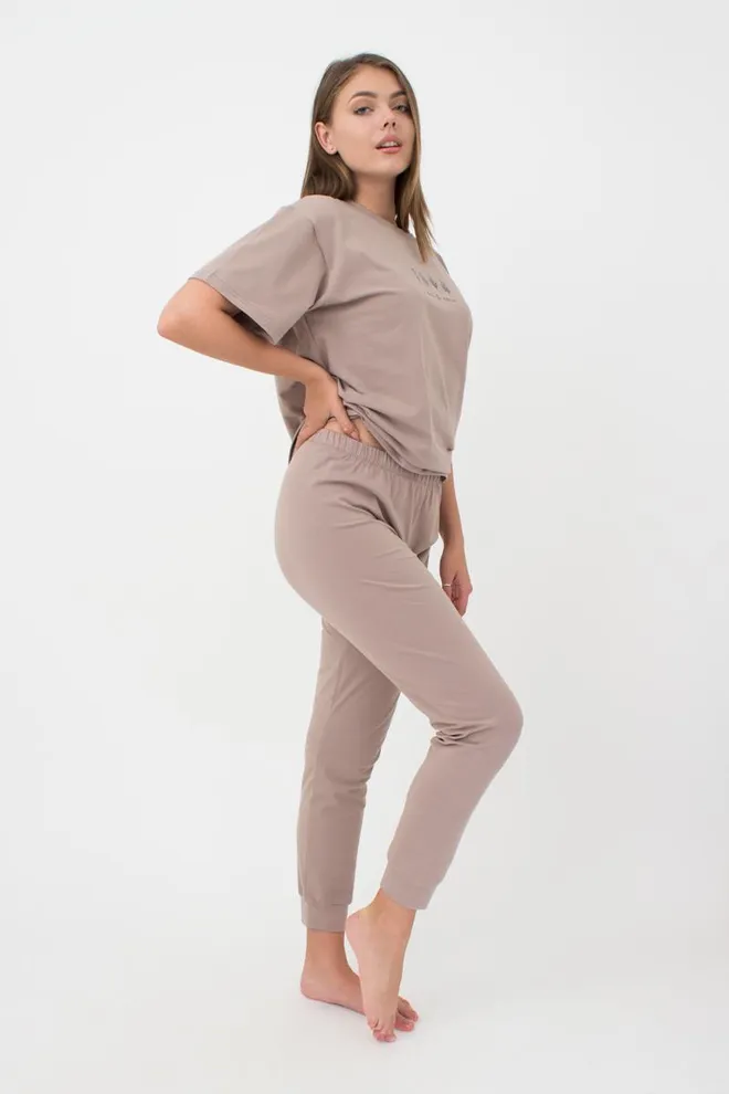 Жіночі бавовняні штани Spring flowers 4316/010 Giulia (mokko)