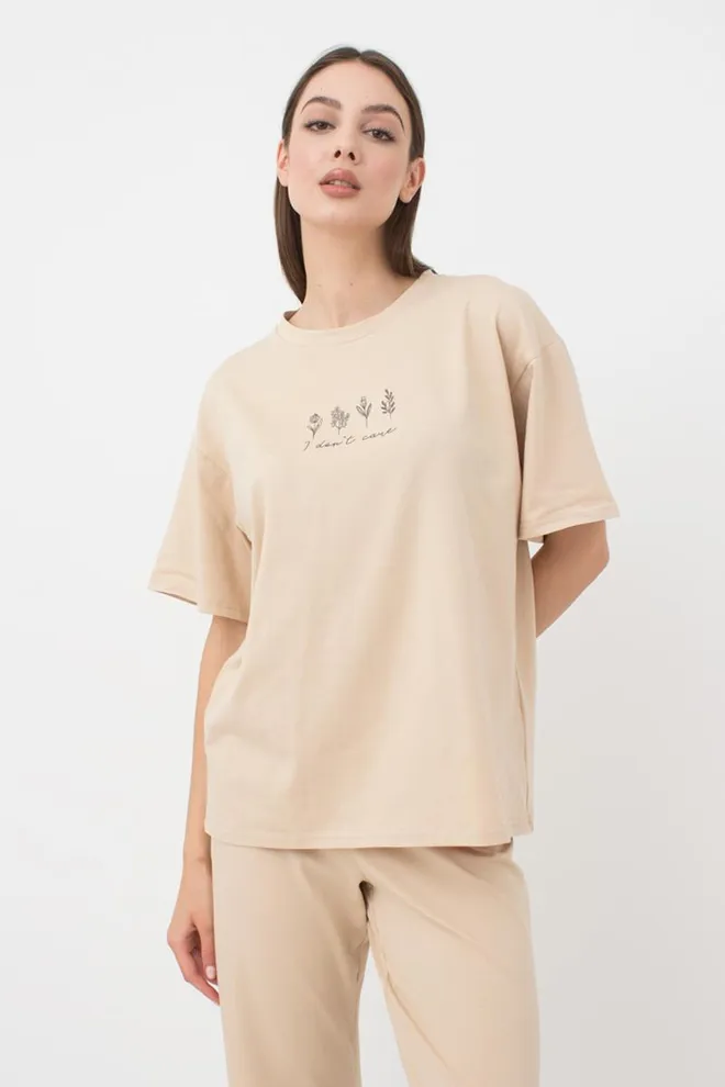 Женская футболка оверсайз с принтом Spring flowers 4806/010 Giulia (beige)