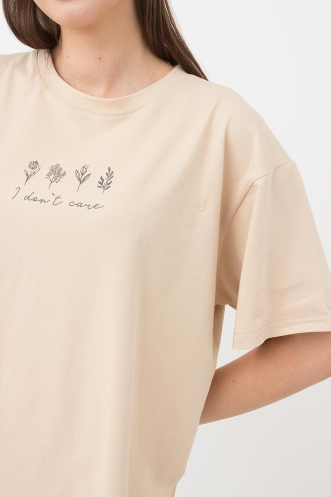 Жіноча футболка оверсайз з принтом Spring flowers 4806/010 Giulia (beige)