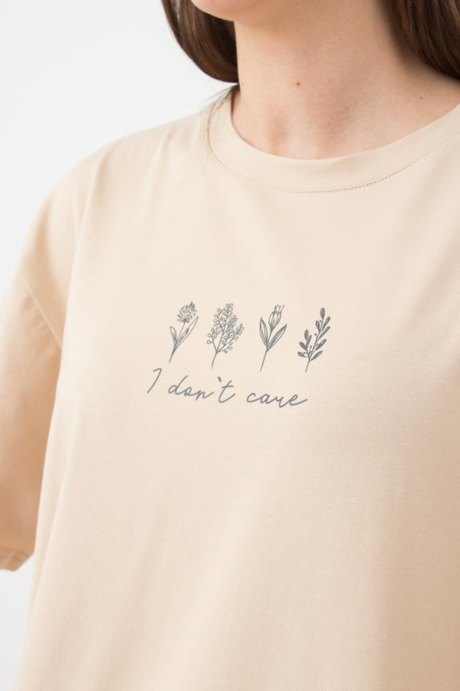 Жіноча футболка оверсайз з принтом Spring flowers 4806/010 Giulia (beige)
