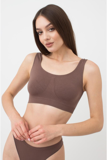 Безшовний топ на широких бретелях Tank top Giulia (deep taupe), коричневий