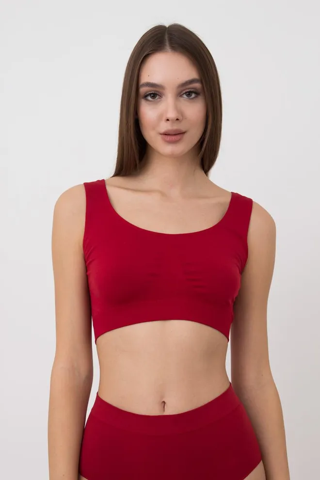 Бесшовный топ на широких бретелях Tank top Giulia (winery), бордовый