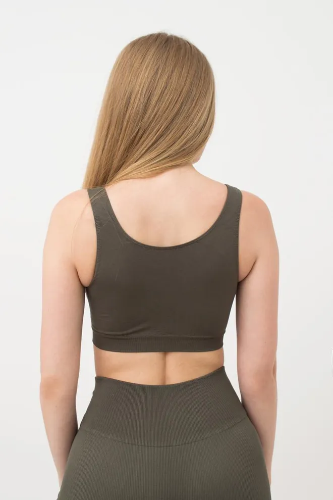 Бесшовный топ на широких бретелях Tank top Giulia (khaki), зеленый
