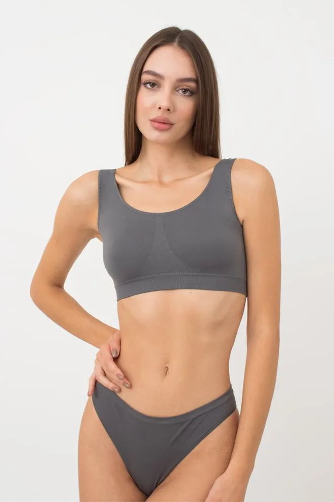 Бесшовный топ на широких бретелях Tank top Giulia (poppy seed), серый