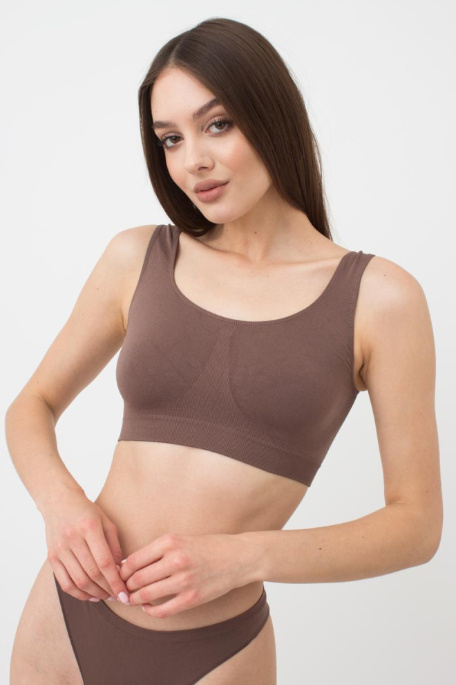 Безшовний топ на широких бретелях Tank top Giulia (deep taupe), коричневий