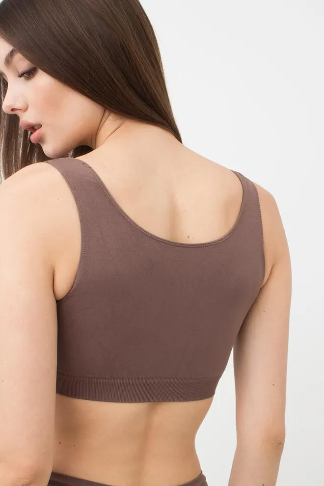 Бесшовный топ на широких бретелях Tank top Giulia (deep taupe), коричневый