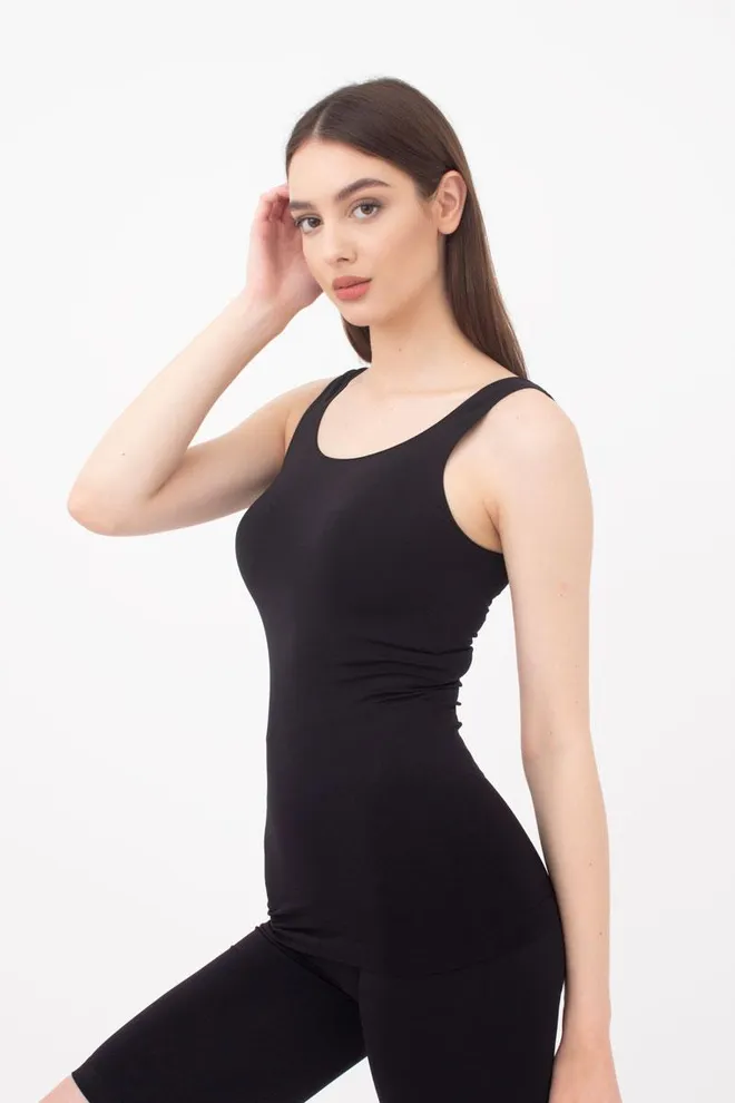 Майка жіноча безшовна на широких бретелях Tank Giulia (black), чорний
