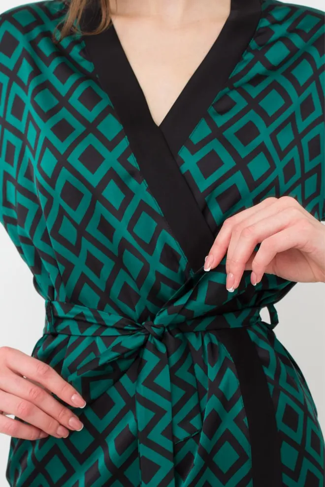 Піжама жіноча на запах із поясом і штанами Tiffany 5506/050 Giulia (green/black)