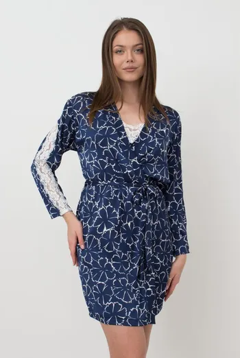 Халат женский с кружевом TIZIANA 7327/051 Giulia (navy/white clove), синий Халат женский с кружевом TIZIANA 7327/051 Giulia (navy/white clove), синий