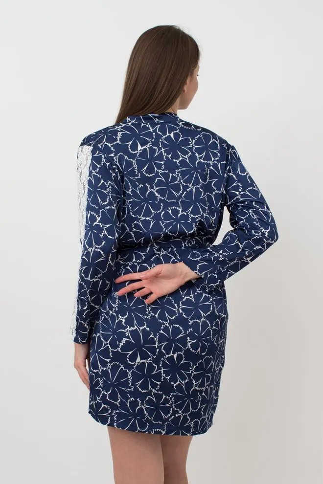 Халат женский с кружевом TIZIANA 7327/051 Giulia (navy/white clove), синий