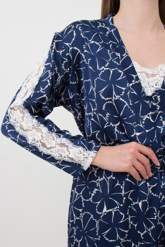 Халат жіночий з мереживом TIZIANA 7327/051 Giulia (navy/white clove), синій