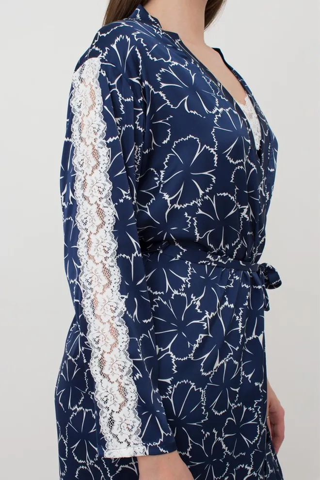 Халат женский с кружевом TIZIANA 7327/051 Giulia (navy/white clove), синий