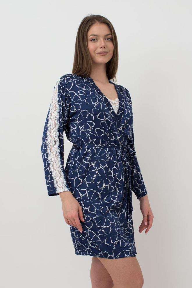 Халат жіночий з мереживом TIZIANA 7327/051 Giulia (navy/white clove), синій
