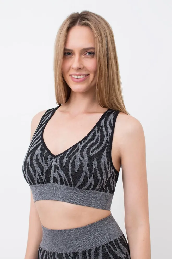 Безшовний топ з анімалістичним принтом Top Animal Melange 01 Giulia (nero), чорний