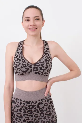 Безшовний топ з анімалістичним принтом Top Animal Melange 03 Giulia (deep taupe), коричневий