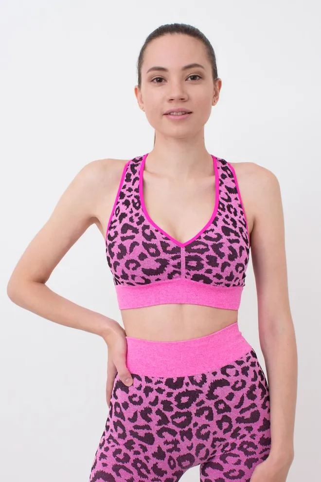 Бесшовный топ с анималистичным принтом Top Animal Melange 03 Giulia (pink neon), розовый