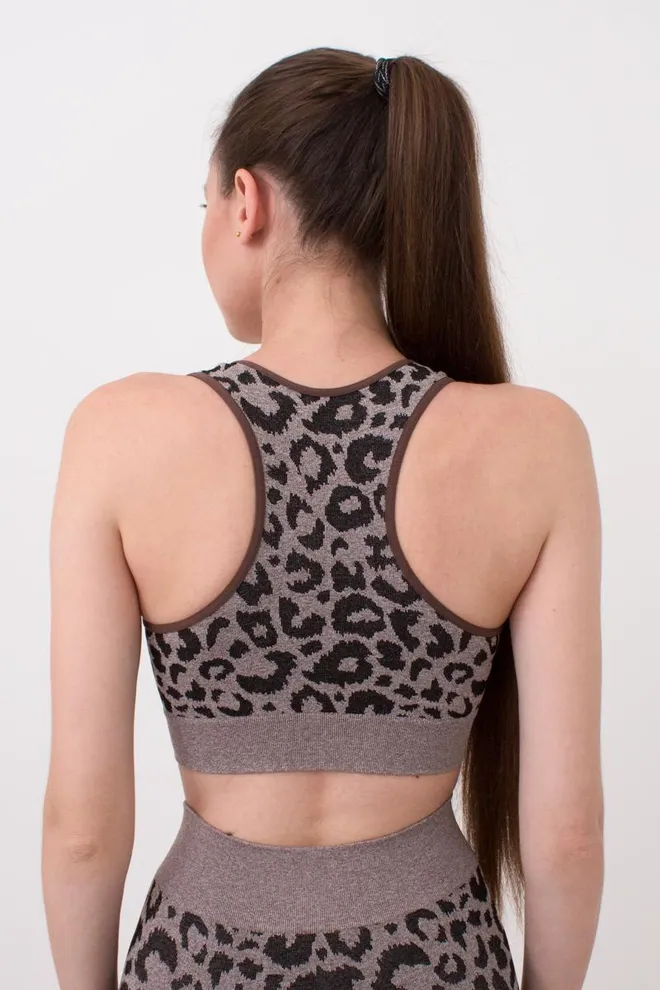 Безшовний топ з анімалістичним принтом Top Animal Melange 03 Giulia (deep taupe), коричневий