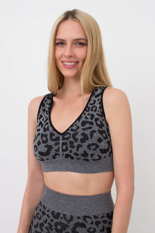 Бесшовный топ с анималистичным принтом Top Animal Melange 03 Giulia (black), черный