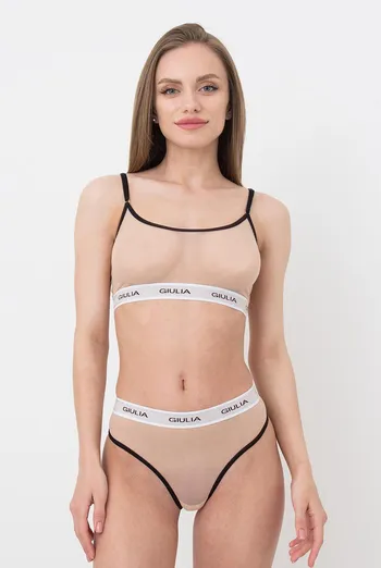 Прозорий топ у сітку на широкій резинці Top Net 4101/40 Giulia (beige/black)