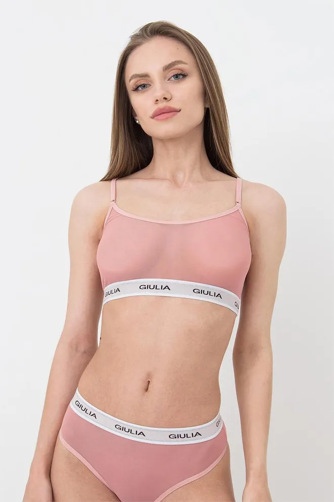 Прозорий топ у сітку на широкій резинці Top Net 4101/40 Giulia(powder)