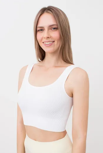Бесшовный топ в рубчик на широких бретелях TOP RIB Giulia (white), белый