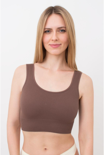 Безшовний топ в рубчик на широких бретелях TOP RIB Giulia (deep taupe), коричневий