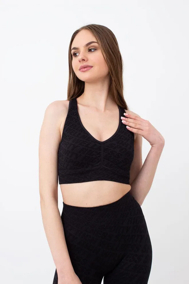 Бесшовный топ в рубчик на широких бретелях Top rib wellness Giulia (без упаковки) (black), черный