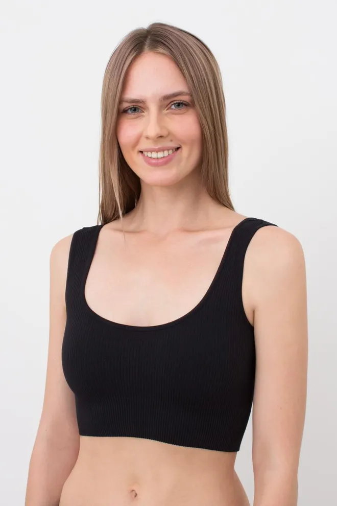 Безшовний топ в рубчик на широких бретелях TOP RIB Giulia (black), чорний