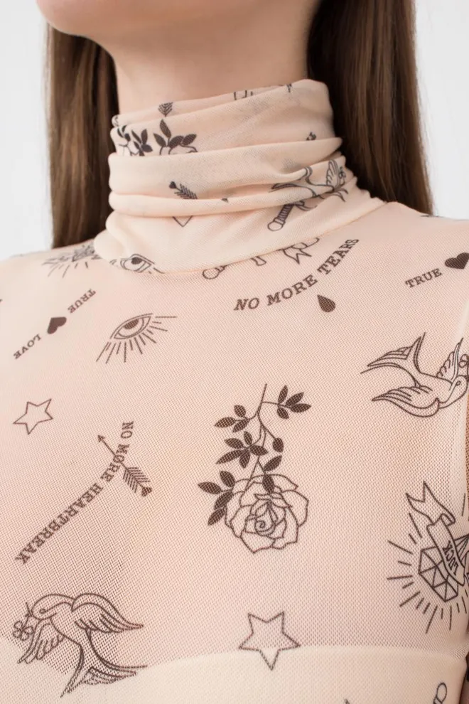 Кроп-топ в сеточку Tatoo 4103/07 (beige tatoo), бежевый