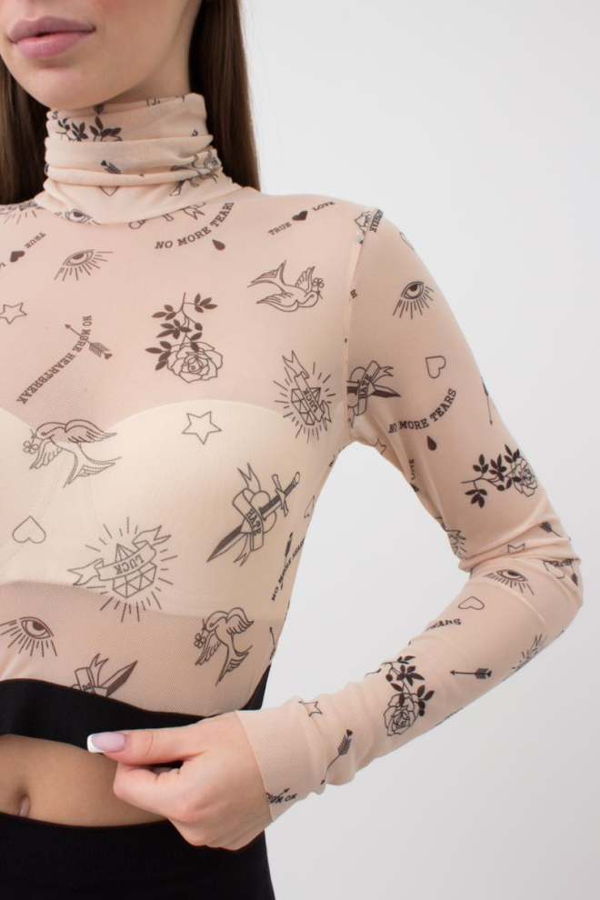 Кроп-топ в сіточку Tatoo 4103/07 (beige tatoo), бежевий