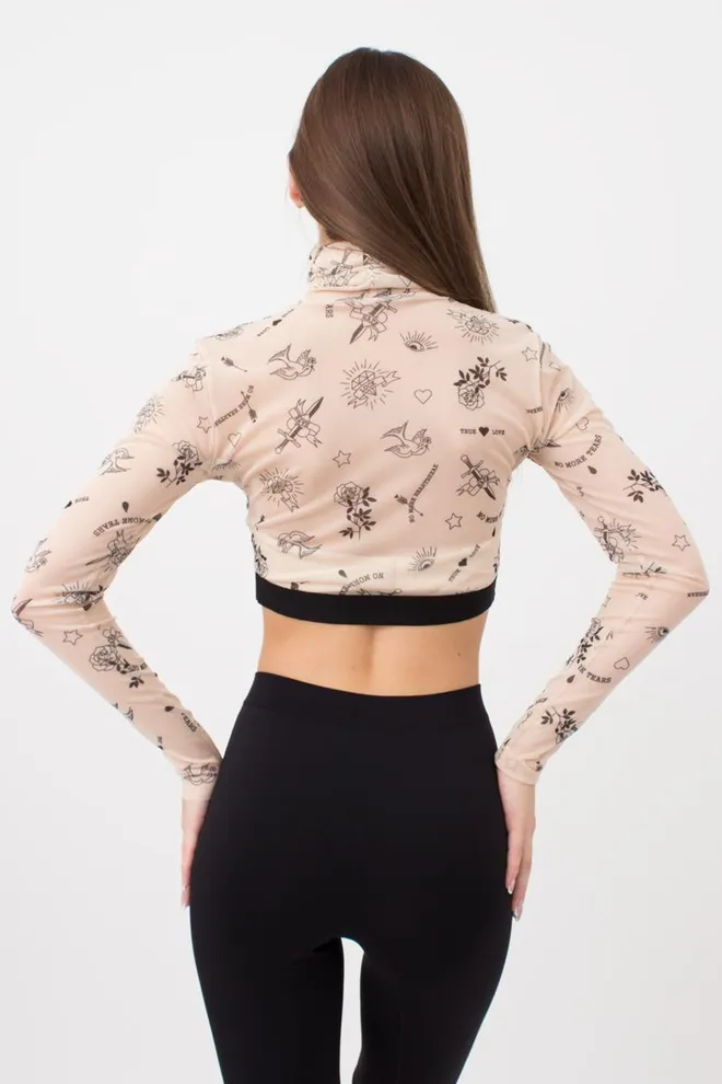 Кроп-топ в сеточку Tatoo 4103/07 (beige tatoo), бежевый