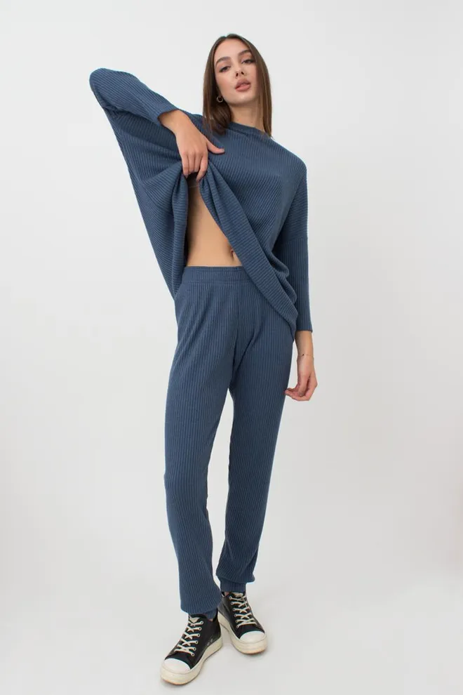 Штани з манжетами в рубчик WARMLY TOUCH 4308/150 Giulia (epruse), синій