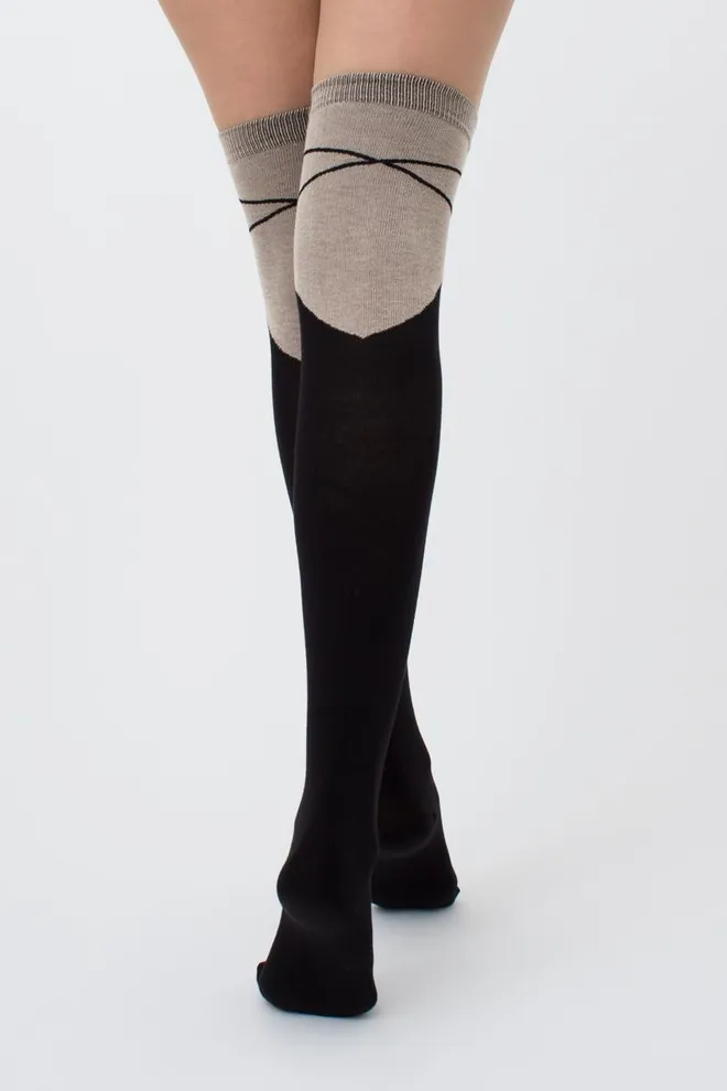 Гольфы ботфорты хлопковые с надписью WB1 fashion 007 Giulia (black)