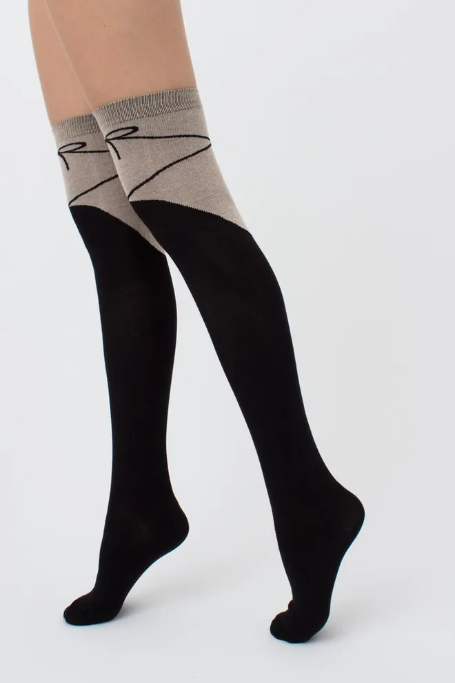 Гольфы ботфорты хлопковые с надписью WB1 fashion 007 Giulia (black)