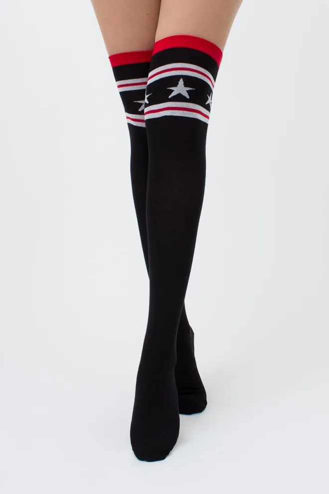 Гольфы ботфорты хлопковые с надписью WB1 fashion 009 Giulia (black)